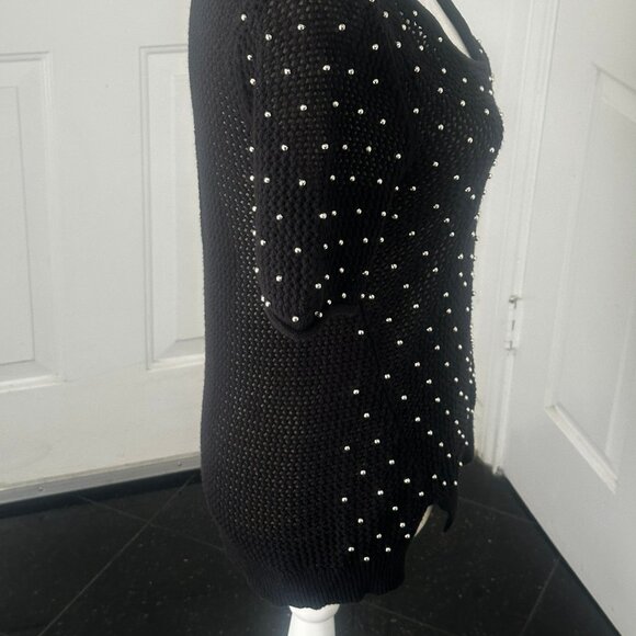 Jennifer Lopez Black Studded Open Weave Tunic Sweater Top Sz M - Picture 9 of 15